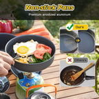 11PCS Black Camping Cookware Set – Lightweight Aluminium Camping Pots, Frying Pan, Kettle & Stainless Steel Cutlery, Portable Non-Stick Outdoor Cooking Set for 2-3 Person Camping, Hiking, Backpacking & Picnic