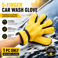 Five Finger Car Wash Glove Chenille Microfiber Cleaning Mitt Soft Scratch-Free Auto Wash Glove Breathable Mesh Wash Mitt with Elastic Wrist Strap for Cars Wheels Windows Motorcycle, 1 Piece