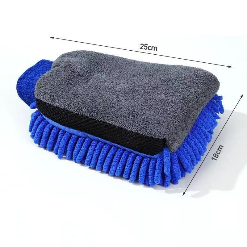 2 Pair Blue Chenille Car Wash Mitts, Double-Sided Microfiber Gloves with Waterproof Inner Layer