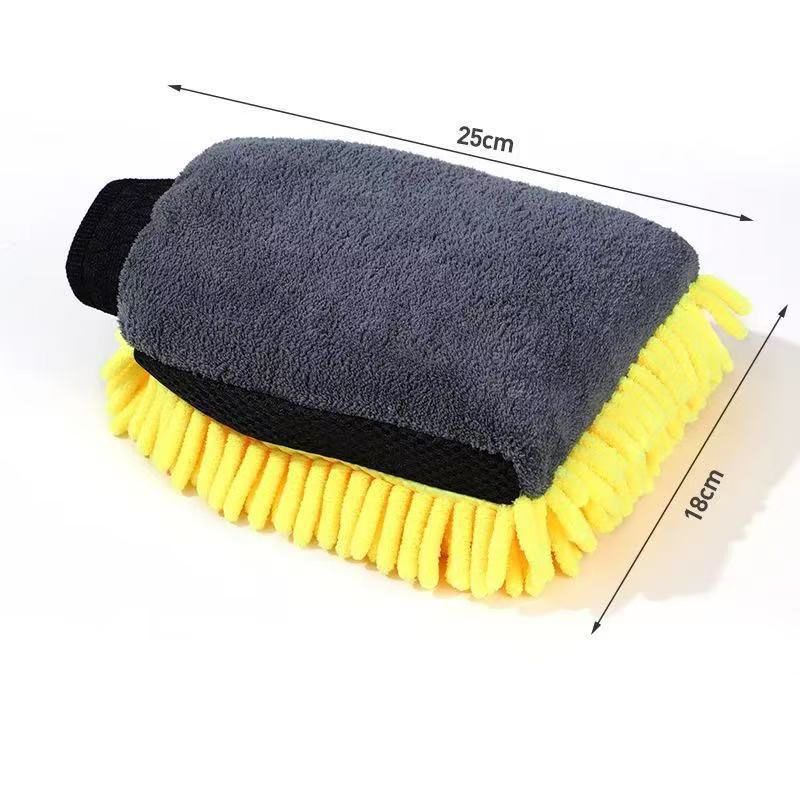 2 Pair Yellow Chenille Car Wash Mitts, Double-Sided Microfiber Gloves with Waterproof Inner Layer