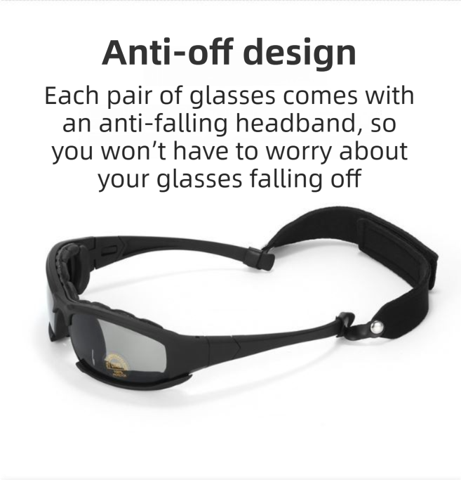 Black Tactical Protection Goggles with Storage Box and Elastic Straps (Polarized 4-Lens Set) - Windproof, Dustproof, UV Protection for Cycling, Tactical shooting and Outdoor Use