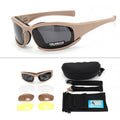 Khaki Tactical Protection Goggles with Storage Box and Elastic Straps (Polarized 4-Lens Set) - Windproof, Dustproof, UV Protection for Cycling, Tactical shooting and Outdoor Use