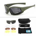 Dark Green Tactical Protection Goggles with Storage Box and Elastic Straps (Polarized 4-Lens Set) - Windproof, Dustproof, UV Protection for Cycling, Tactical shooting and Outdoor Use