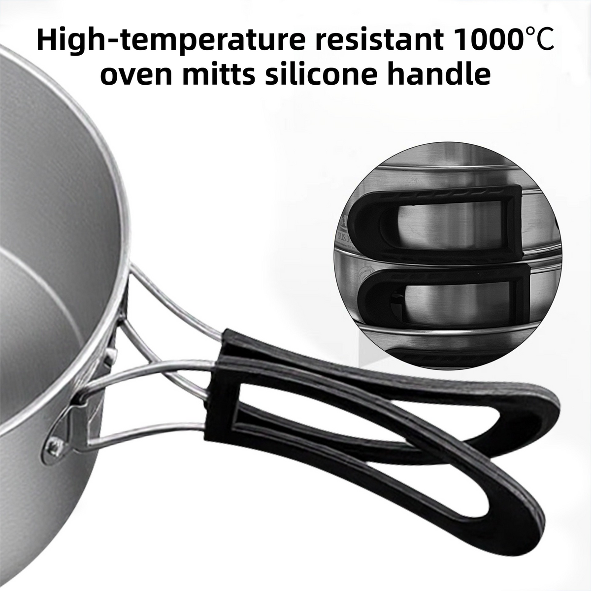 2-Piece Food Grade Stainless Steel Camping Cookware Set with Medium Stew Pot and Medium Frying Pan - Hangable and Foldable, Compact Nesting Storage, Anti Scald Wrapped Handle