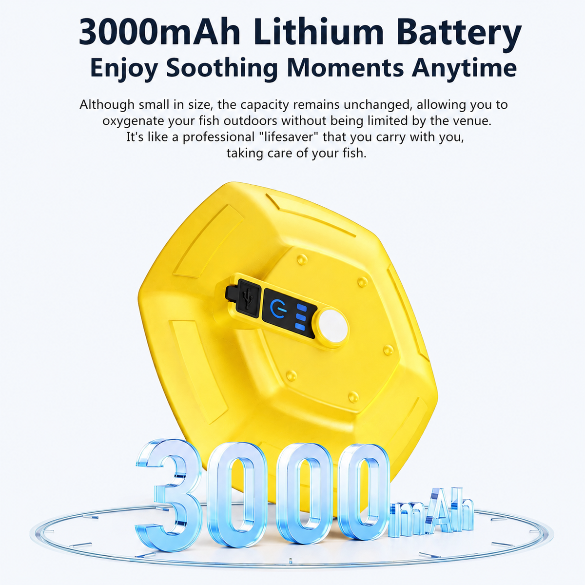 Yellow Portable Floating UFO Aerator - Rechargeable Waterproof Fish Tank Oxygen Pump with 3 Oxygen Output Modes and Quiet Operation