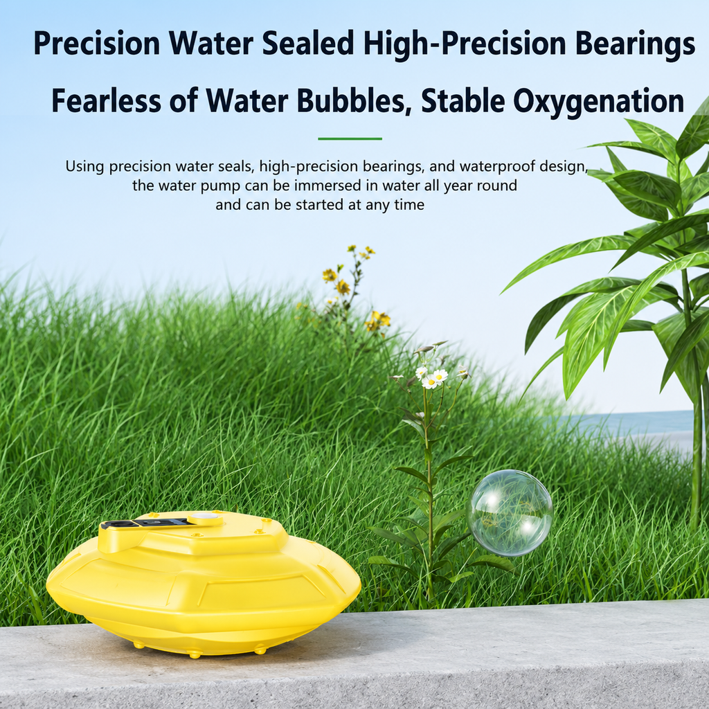 Yellow Portable Floating UFO Aerator - Rechargeable Waterproof Fish Tank Oxygen Pump with 3 Oxygen Output Modes and Quiet Operation