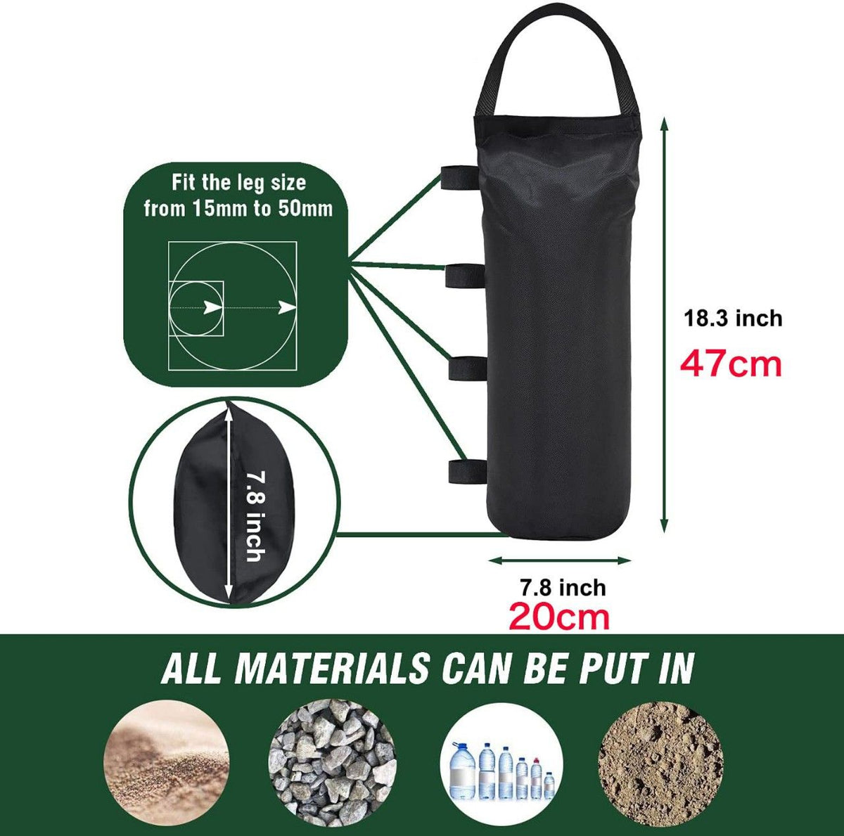 4 Pack Black Fillable Awnings Weight Bags (Empty) with Hook and Loop Straps for Marquee, Tent, Market Stall and Outdoor Shelter