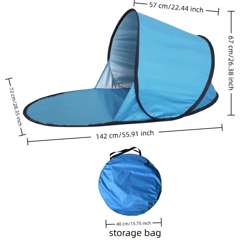 Blue Pop Up Beach Tent - Silver Coated Sun Shelter with Instant Setup, Lightweight Portable Shade for Camping Fishing Park, 142x72x67cm