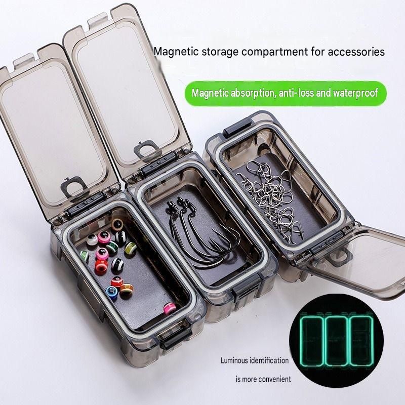 8 pack Green Magnetic Fishing Tackle Box - Modular Waterproof Storage Case for Hooks Lures Swivels - Stackable Portable Organizer with Glow Edges and Secure Latch for Anglers