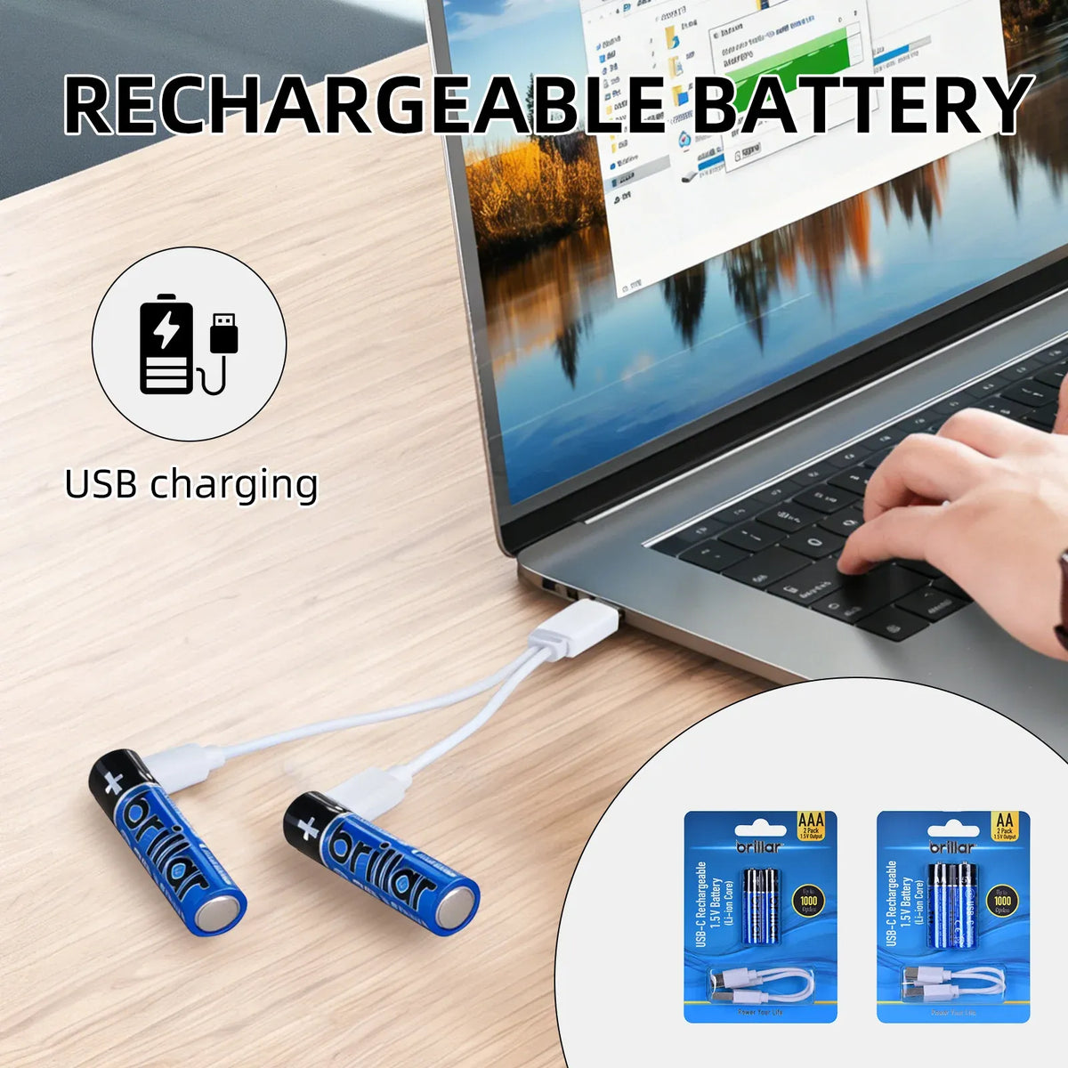2 PCS AAA USB Rechargeable LI-ION Battery