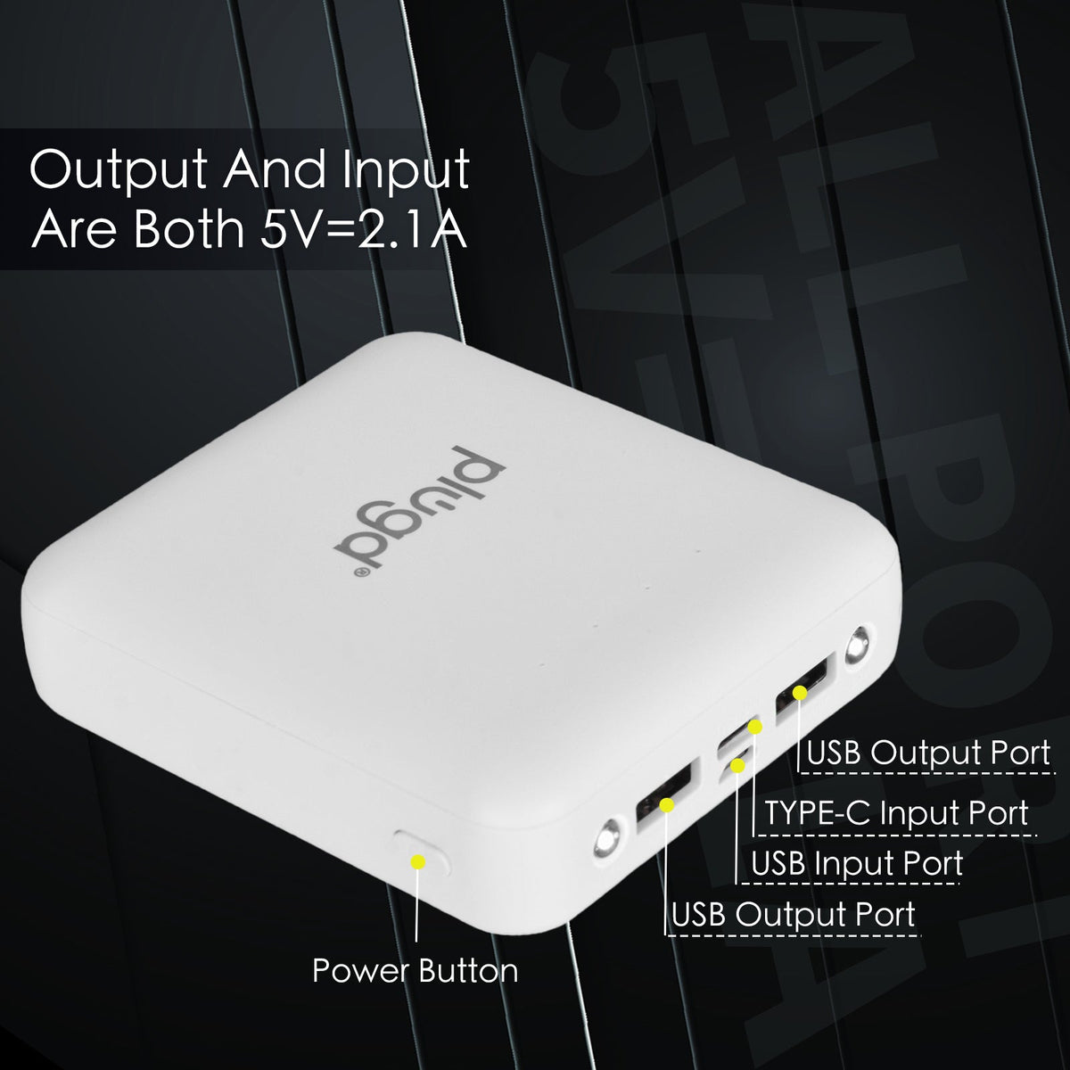 5000mAh Fast Charge Power Bank with 4 Built-in Cables and LED Lights