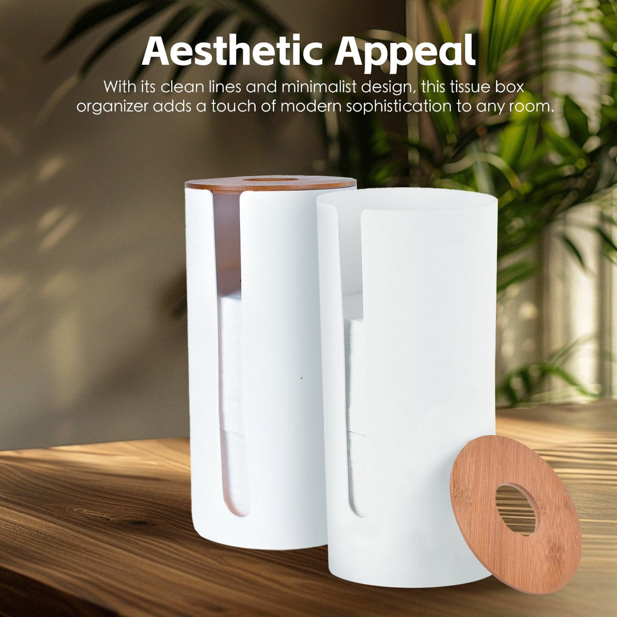 2 Pcs Bamboo Lid Toilet Roll Storage Holder – Clevinger Series, Eco-Friendly Moso Bamboo