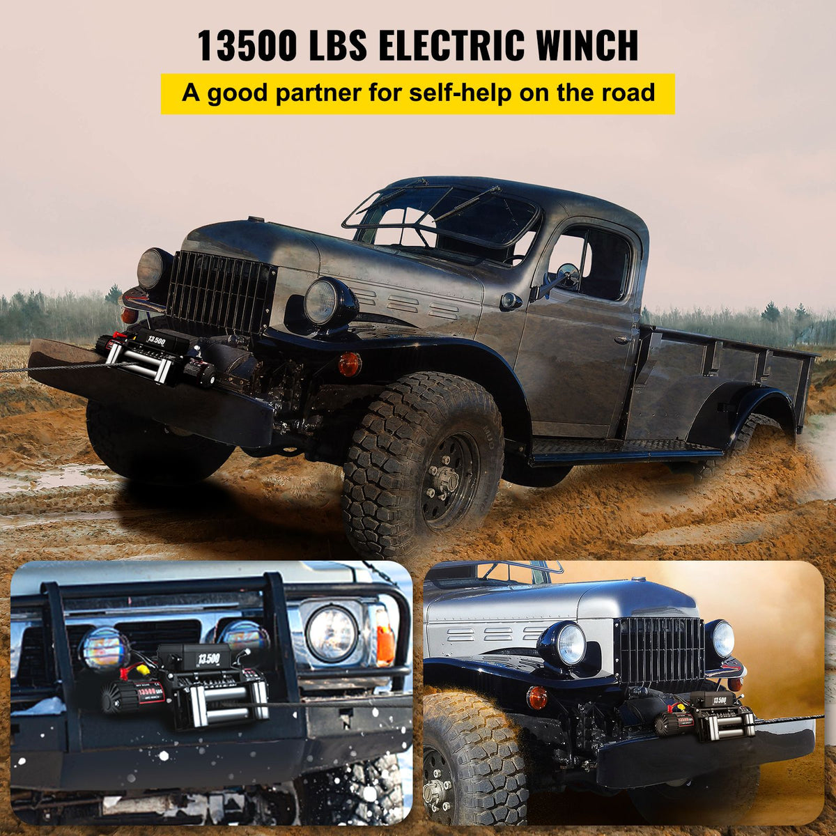 Electric Winch 13500lb/6123kg, Steel Cable Recovery Winch 12V, Power Winch with Wireless Remote Control, Handlebar-Mounted Rocker and Powerful Motor for Boats, UTV, ATV Wrangler Accessories