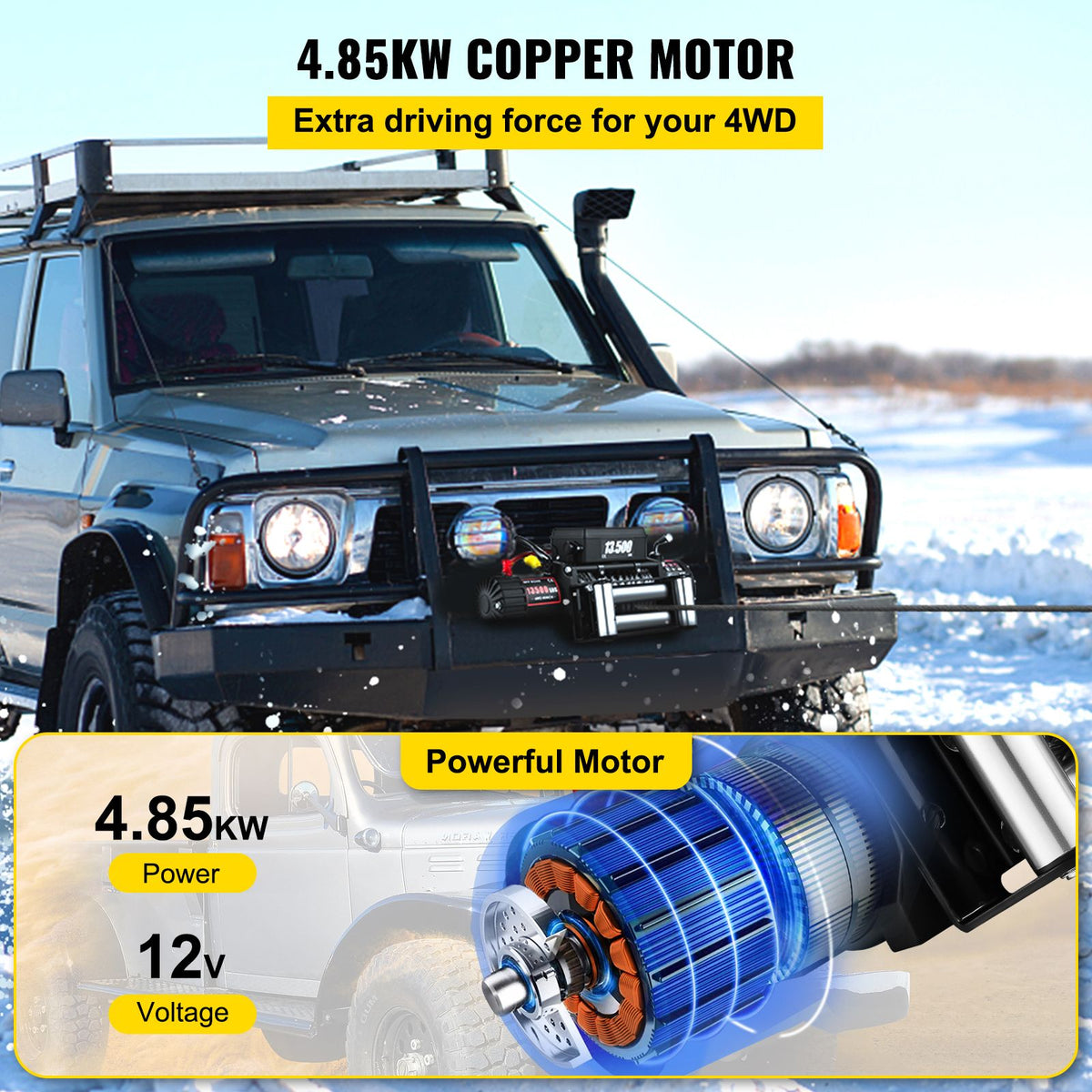Electric Winch 13500lb/6123kg, Steel Cable Recovery Winch 12V, Power Winch with Wireless Remote Control, Handlebar-Mounted Rocker and Powerful Motor for Boats, UTV, ATV Wrangler Accessories