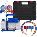 4CFM 1/4HP Rotary Vane Vacuum Pump + R134AManifold Gauge Tester Charging +Hose