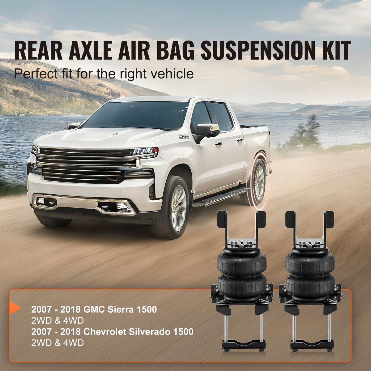Air Bag Suspension Kit, Air Springs Suspension Bag Kit Compatible with 2007-2018 Chevrolet Silverado 1500 and GMC Sierra 1500 2WD 4WD, 5000 lbs Loading, 5 to 100 PSI