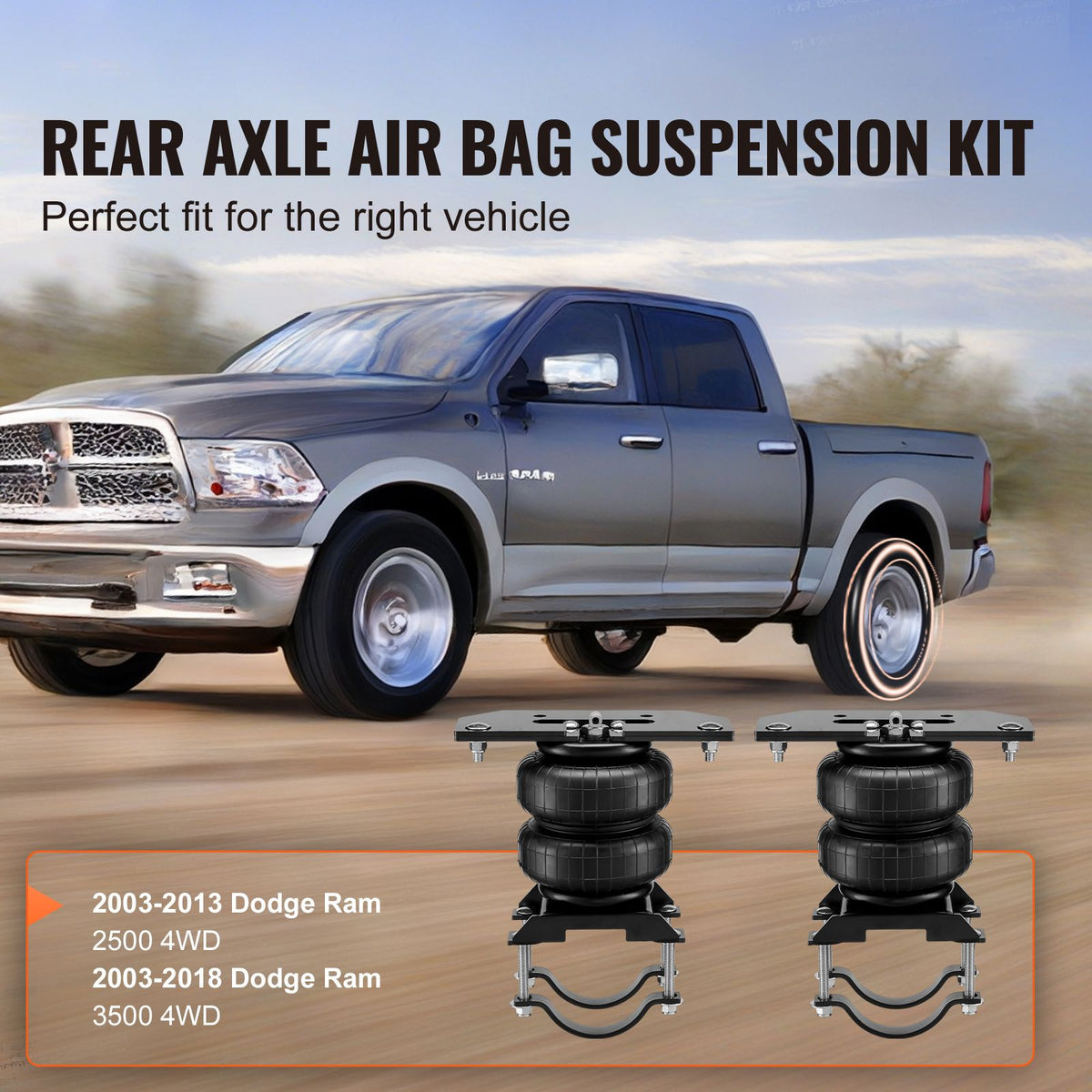 Air Bag Suspension Kit, Air Springs Suspension Bag Kit Compatible with 2003-2013 Dodge Ram 2500 4WD, 2003-2018 Dodge Ram 3500 4WD, 5000 lbs Loading, 5 to 100 PSI