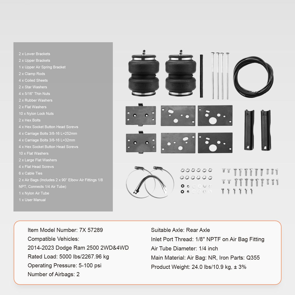 Air Bag Suspension Kit, Air Springs Suspension Bag Kit Compatible with 2014-2023 Dodge Ram 2500 2WD 4WD, 5000 lbs Loading, 5 to 100 PSI