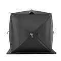 Portable Ice Shelter, 6-8 Person Pop-Up Ice Fishing Tent, 70 Square Feet Fishable Area, Ice Shanty for Winter Fishing, Waterproof Oxford Ice Cube with Anchors/Ropes/Carrying Bag, 142"x71" Black