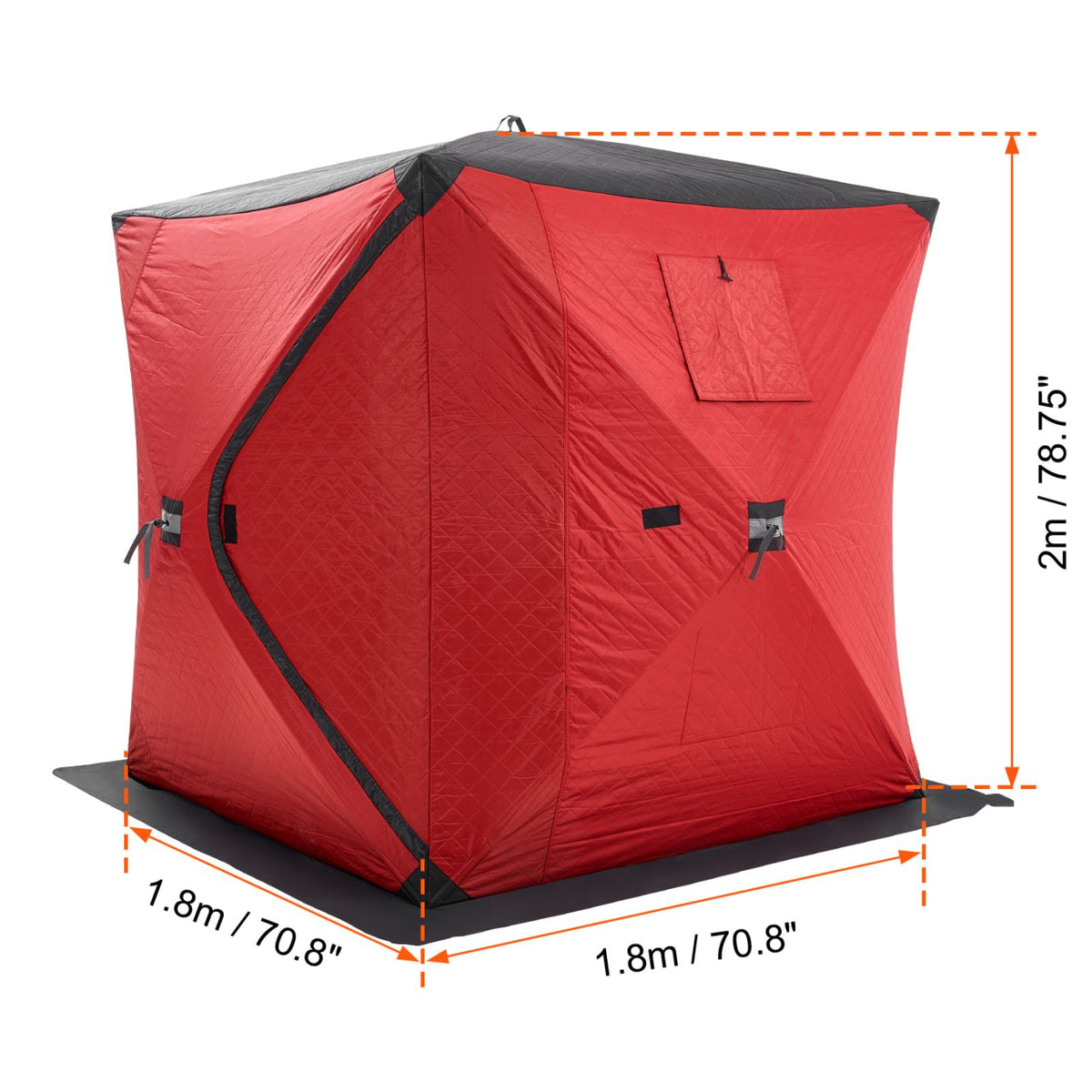 Portable Ice Shelter, 3-4 Person Insulated Pop-Up Ice Fishing Tent, 35 Square Feet Fishable Area, Thermal Ice Shanty for Winter Fishing, Ice Cube with Anchors, Ropes, Carrying Bag, 71"x71", Red