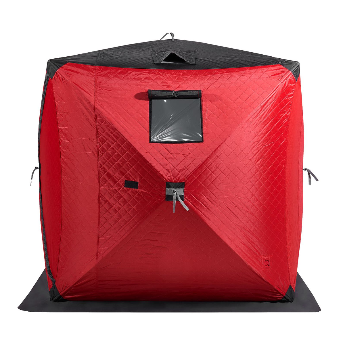 Portable Ice Shelter, 3-4 Person Insulated Pop-Up Ice Fishing Tent, 35 Square Feet Fishable Area, Thermal Ice Shanty for Winter Fishing, Ice Cube with Anchors, Ropes, Carrying Bag, 71"x71", Red