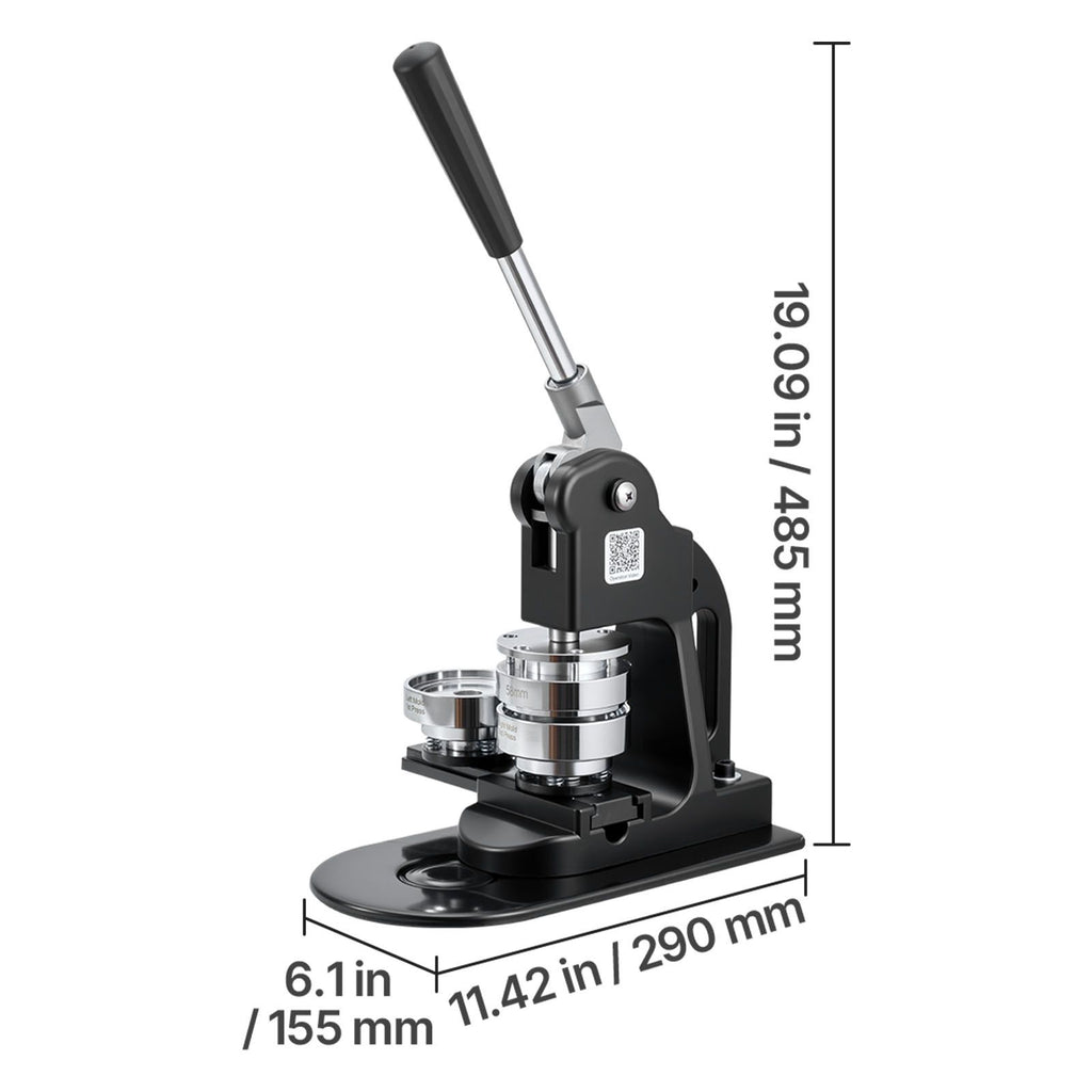 Button Maker Machine, 58 mm, Pin Maker Machine with 500pcs Button Parts, Circle Cutter, Hex Wrenches and Magic Book, Ergonomic Handle, for DIY Badges, Personalized Pins and Key Chains, Black