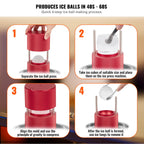 Ice Ball Press, 6cm Ice Ball Maker, Aircraft Al Alloy Ice Ball Press Kit for 60mm Ice Sphere, Ice Press with Tong and Drip Tray, for Whiskey, Cocktail, Bourbon, Scot on Party & Holiday, Red