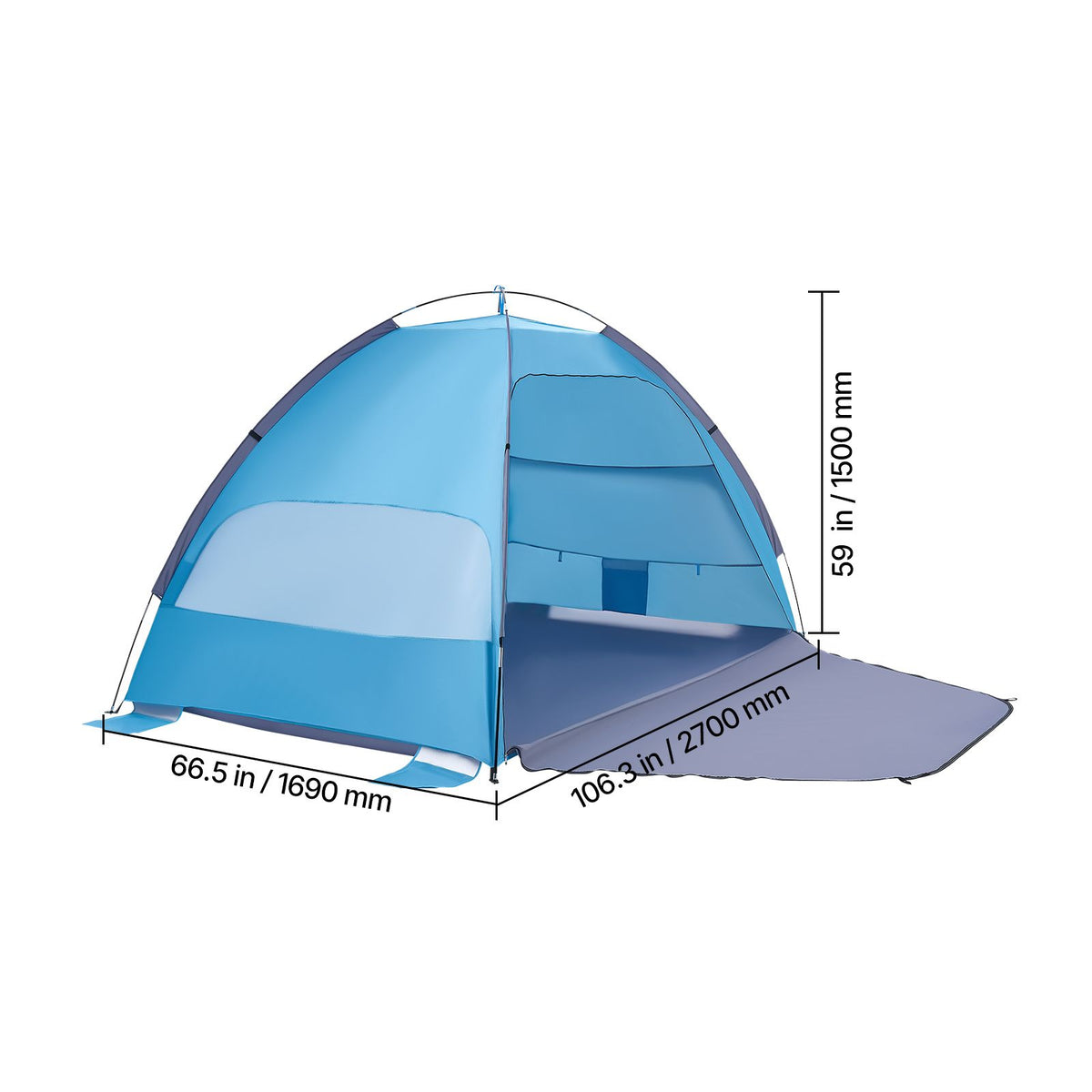 Beach Tent Sun Shelter for 4 Person, UPF 50+ Protection, Portable Sun Shade Canopy with Carrying Bag & Sand Pockets, Lightweight and Easy Setup Beach Umbrella for Camping Fishing Outdoor Picnic