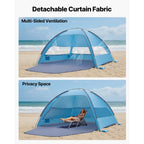 Beach Tent Sun Shelter for 6 Person, UPF 50+ Protection, Portable Sun Shade Canopy with Carrying Bag & Sand Pockets, Lightweight and Easy Setup Beach Umbrella for Camping Fishing Outdoor Picnic