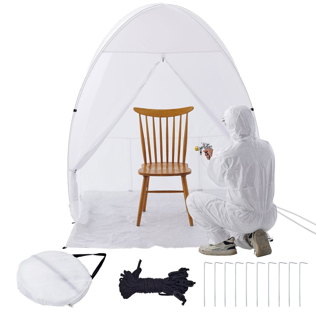 Spray Paint Shelter, 60 x 60 x 70 in Pop-Up Portable Spray Paint Tent with Built-In Floor, Exhaust Window and Storage Bag, Foldable Paint Booth for Furniture, DIY Hobby Tool Painting Station