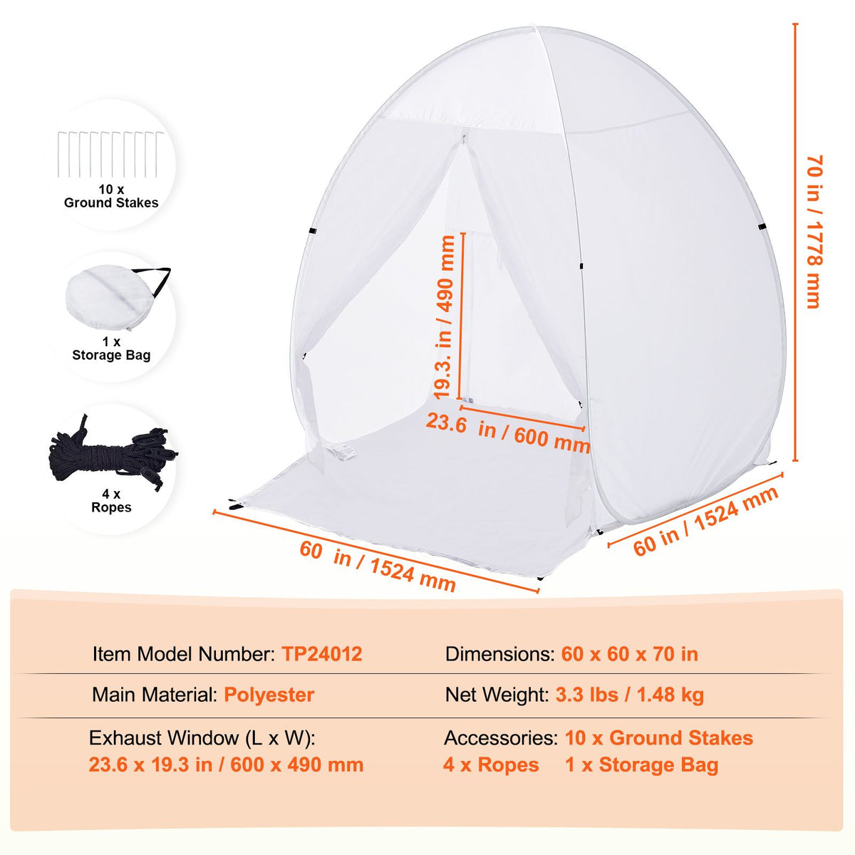 Spray Paint Shelter, 60 x 60 x 70 in Pop-Up Portable Spray Paint Tent with Built-In Floor, Exhaust Window and Storage Bag, Foldable Paint Booth for Furniture, DIY Hobby Tool Painting Station