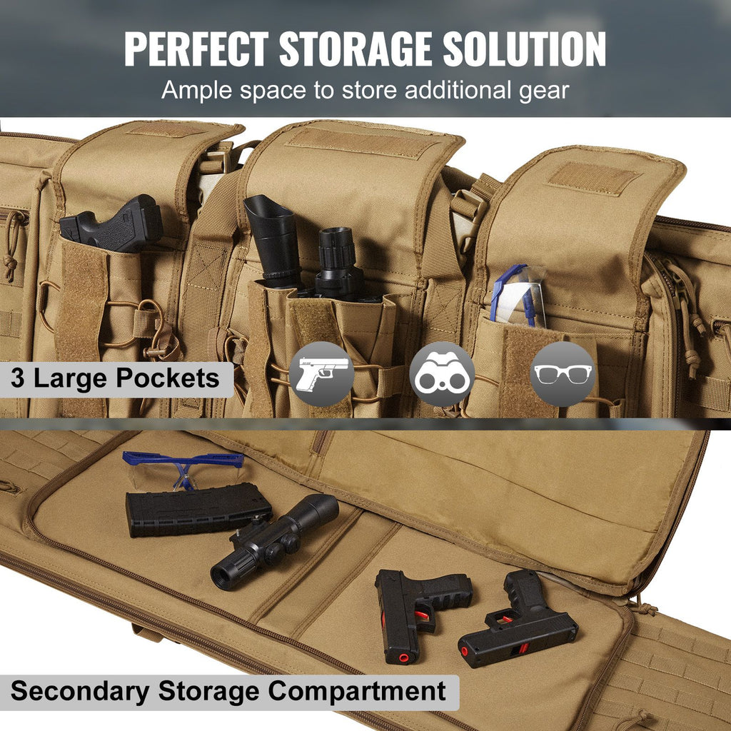 Rifle Bag, 36 inch Tactical Double Long Gun Bag, Soft Rifle Case with Lockable Zipper, Portable Handle & Shoulder Strap, 3 Large Storage Pockets Rifle Case for Two 34" Rifles & 2 Pistols, Brown