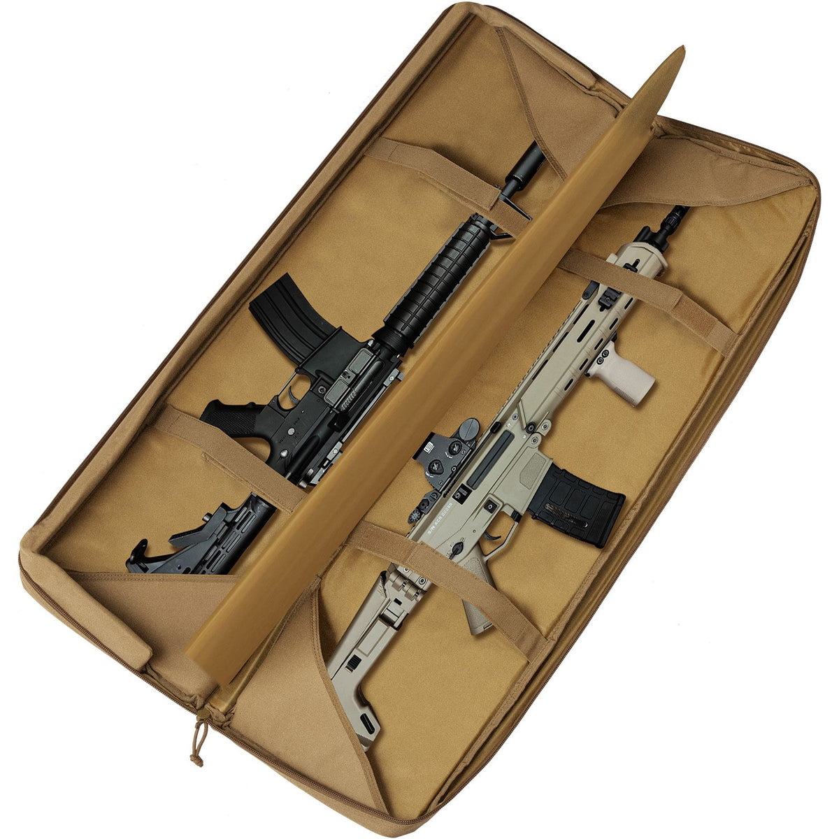 Rifle Bag, 36 inch Tactical Double Long Gun Bag, Soft Rifle Case with Lockable Zipper, Portable Handle & Shoulder Strap, 3 Large Storage Pockets Rifle Case for Two 34" Rifles & 2 Pistols, Brown