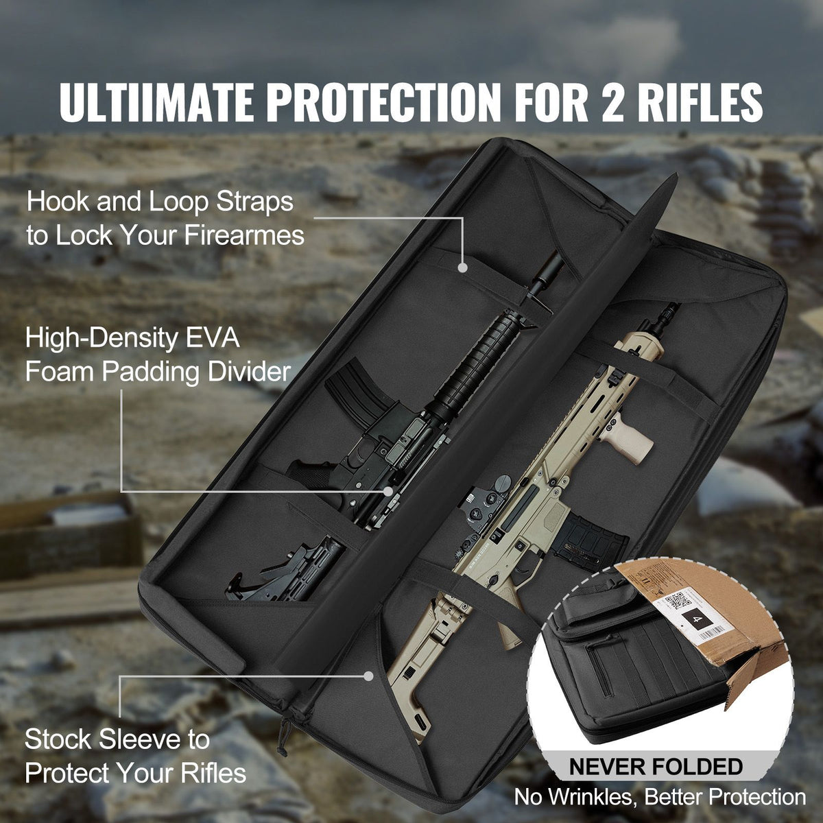 Rifle Bag 42 inch Tactical Double Long Gun Bag for 2 Rifles & 2 Pistols
