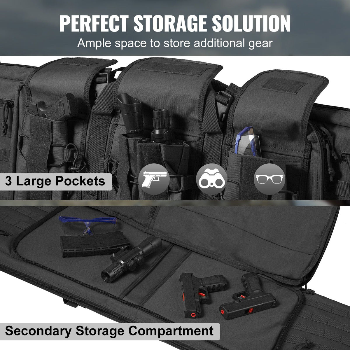 Rifle Bag 42 inch Tactical Double Long Gun Bag for 2 Rifles & 2 Pistols