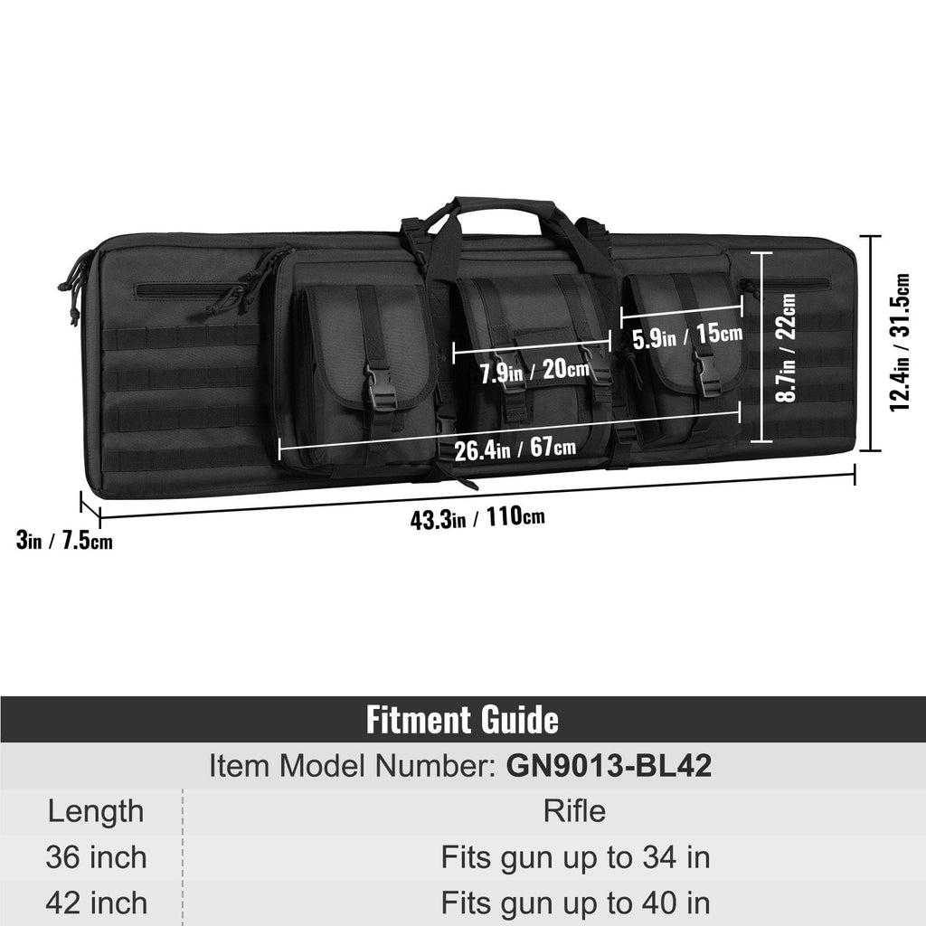 Rifle Bag 42 inch Tactical Double Long Gun Bag for 2 Rifles & 2 Pistols