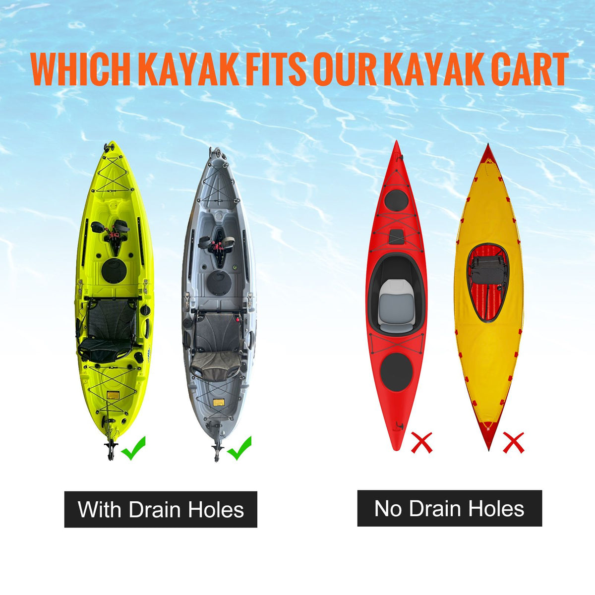 Adjustable Kayak Cart Canoe Boat Carrier 280lbs Load with 10'' Solid Tires