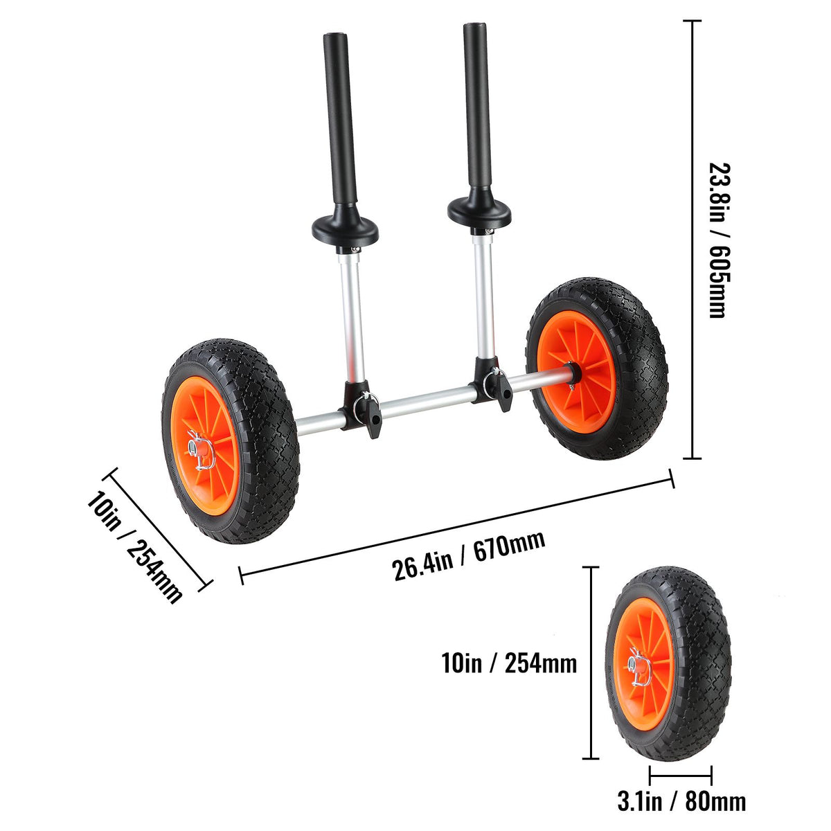 Adjustable Kayak Cart Canoe Boat Carrier 280lbs Load with 10'' Solid Tires