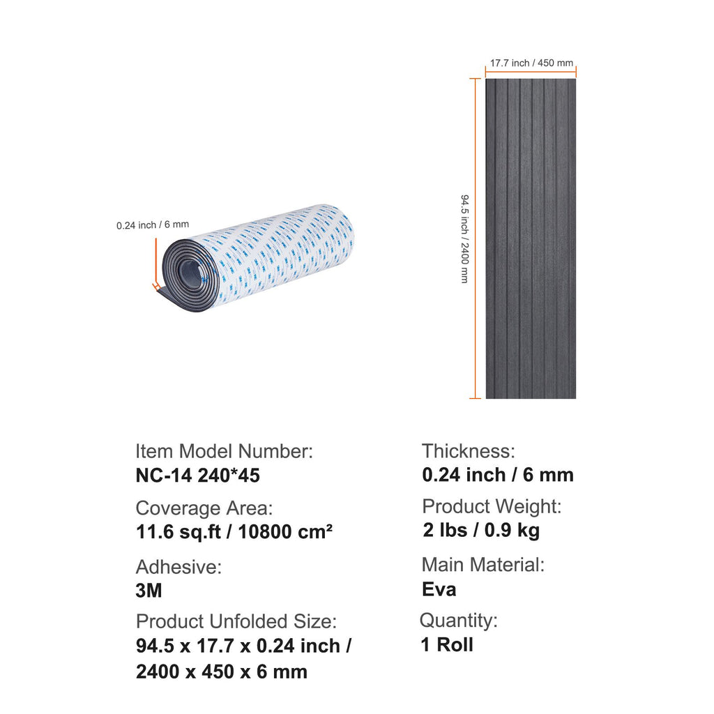 Boat Flooring, EVA Foam Boat Decking 94.5" x 17.7", Non-Slip Self-Adhesive Flooring, 11.6 sq.ft Marine Carpet for Boats, Yacht, Pontoon, Kayak Decking