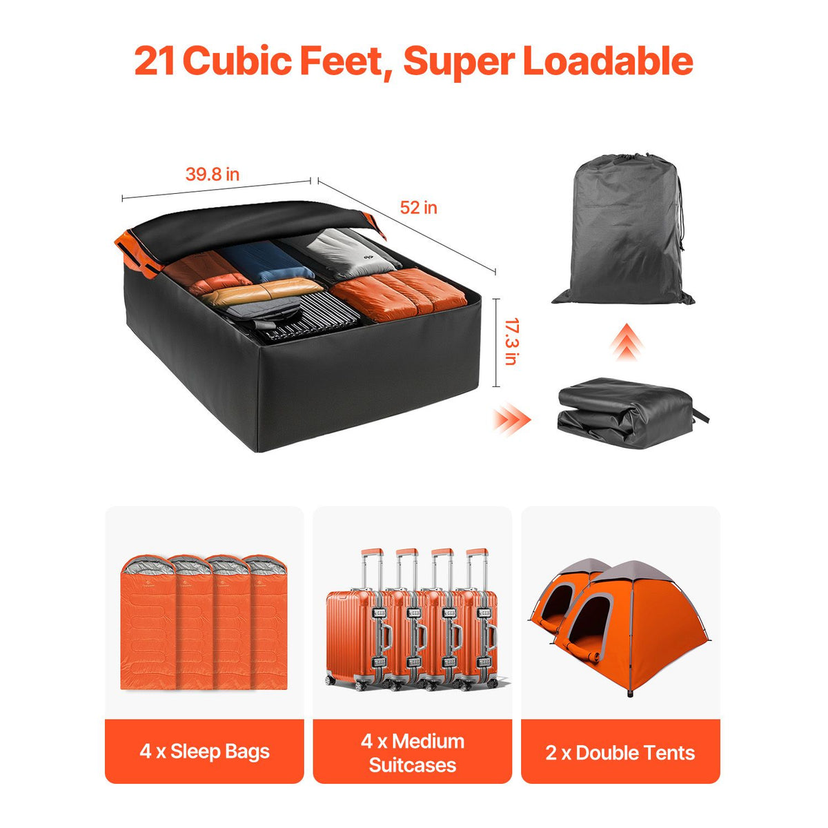 Car Rooftop Cargo Carrier Bag 21 Cubic Feet Roof Cargo Carrier 840D PVC
