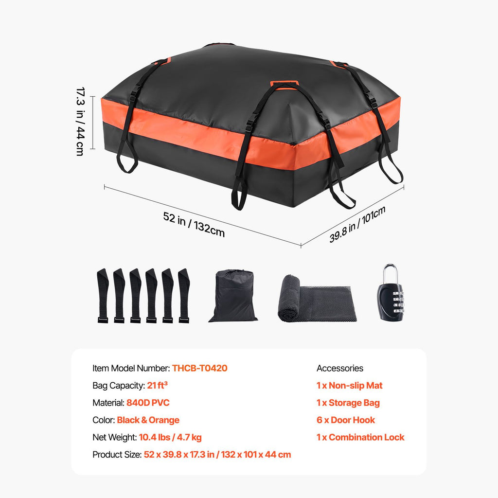 Car Rooftop Cargo Carrier Bag 21 Cubic Feet Roof Cargo Carrier 840D PVC
