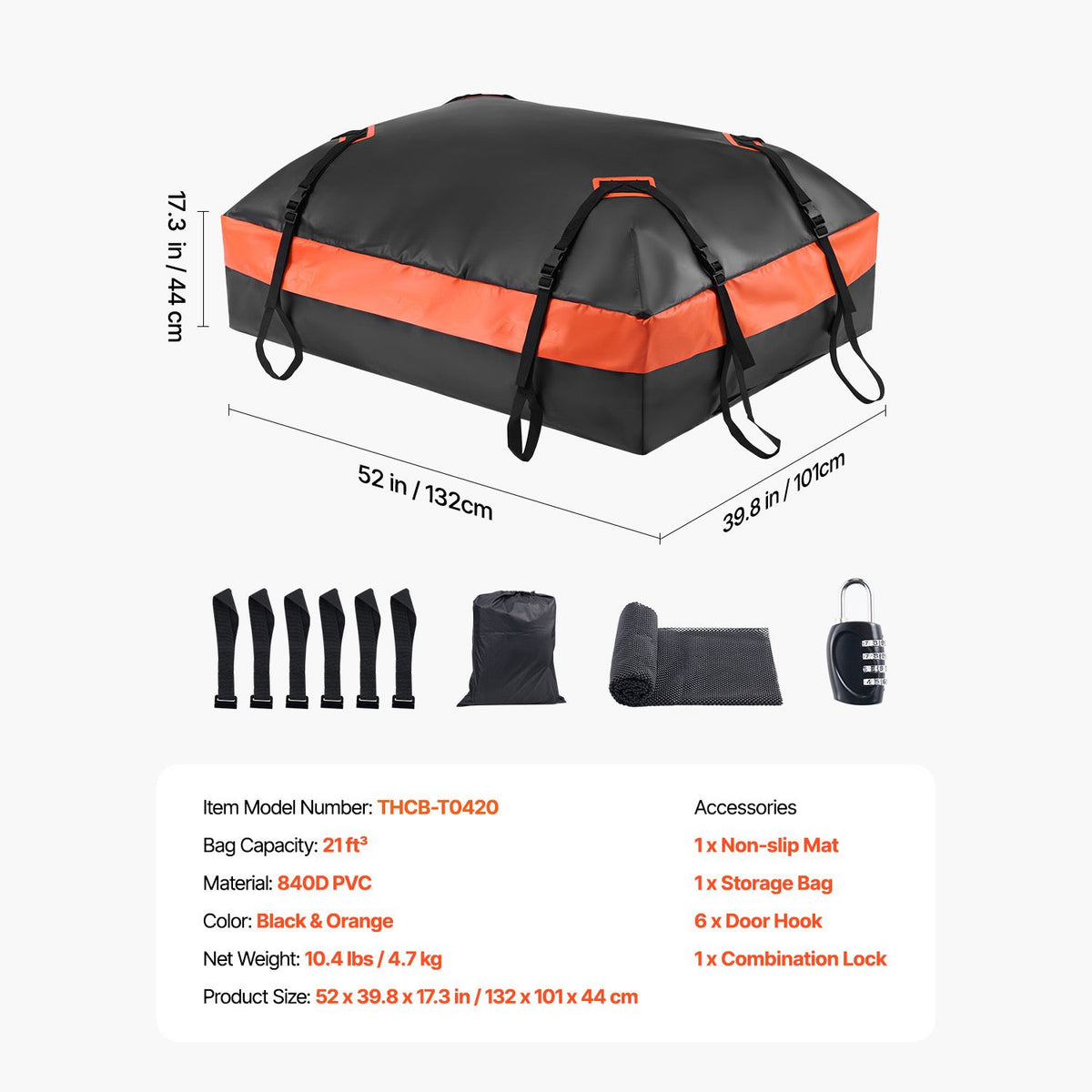 Car Rooftop Cargo Carrier Bag 21 Cubic Feet Roof Cargo Carrier 840D PVC