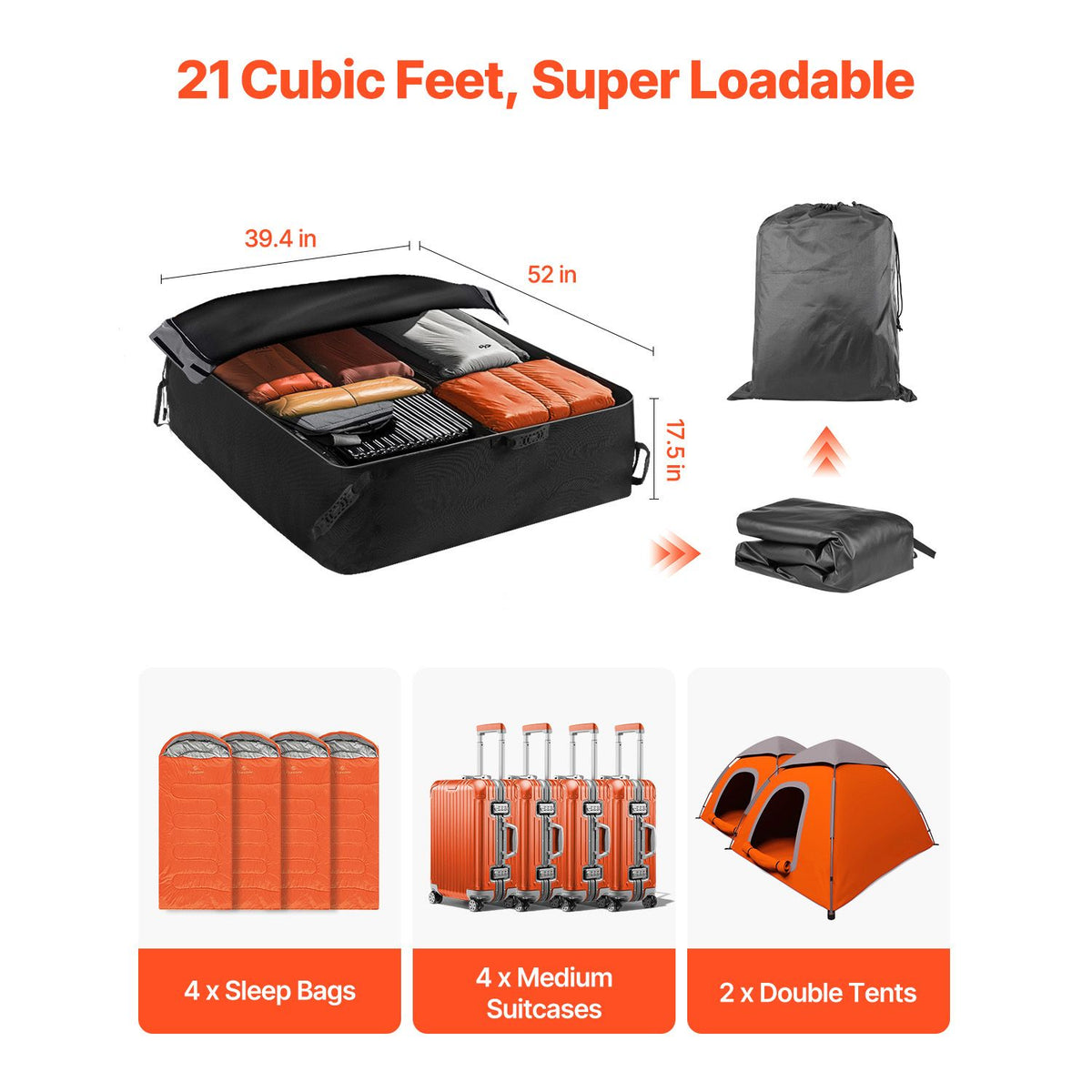 Car Rooftop Cargo Carrier Bag, 21 Cubic Feet Cargo Carrier for Car Roof, 100% Waterproof 900D Oxford Cloth Roof Luggage Bag for All Vehicle with/without Rack- with Lock, Non-Slip Mat, Door Hooks