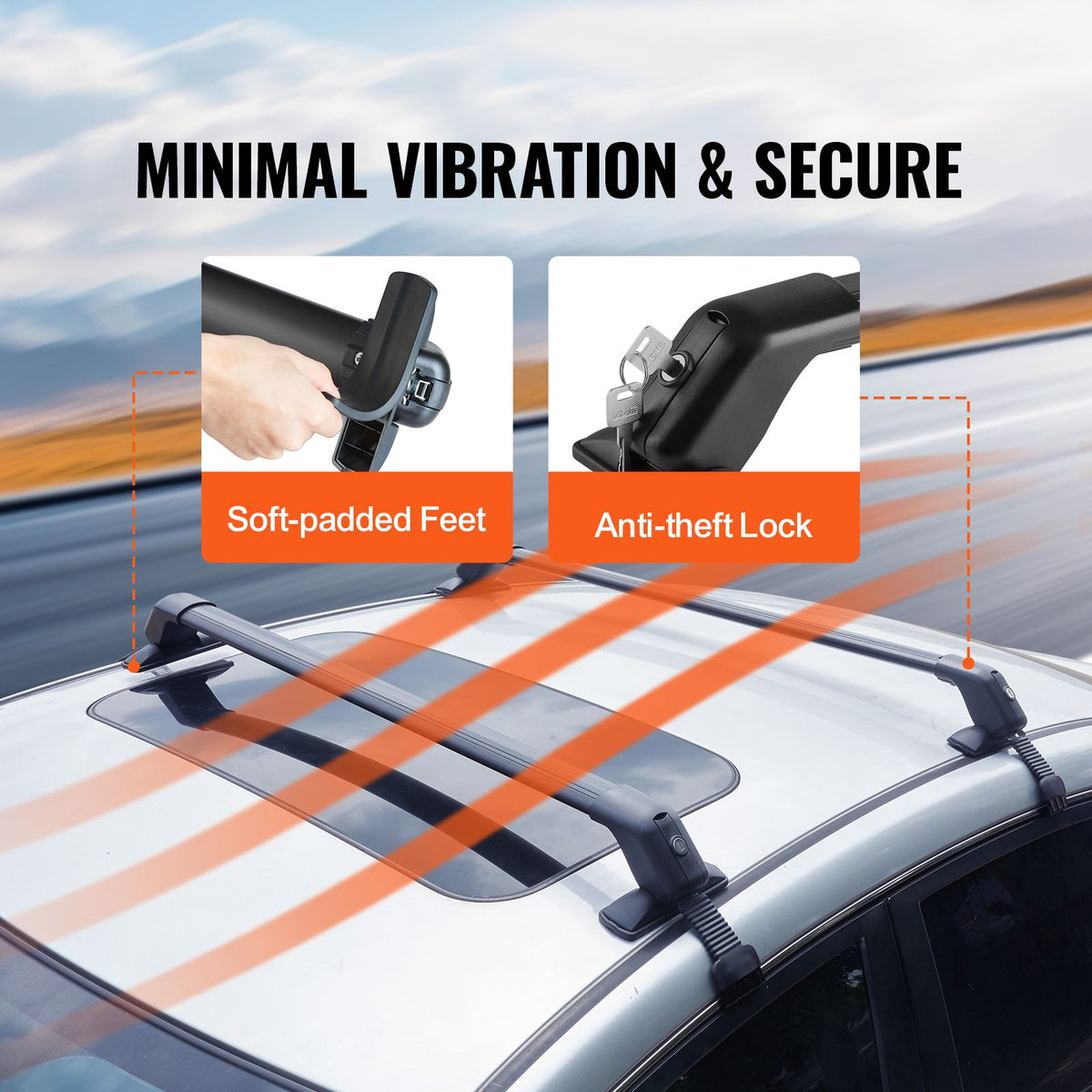 Universal Roof Rack Crossbar for Naked Roof Vehicle Aluminum with Lock
