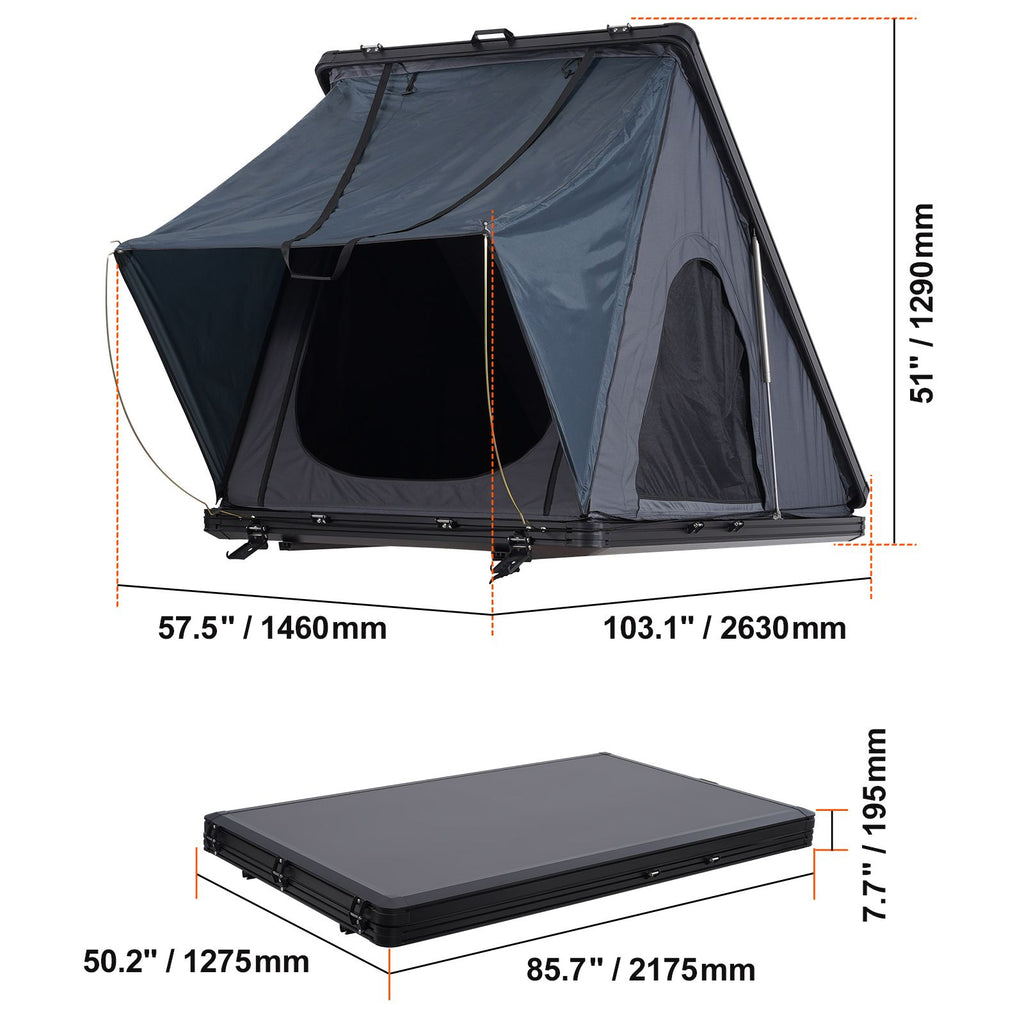 Rooftop Tent Hard Shell 2-3 Person Waterproof for Jeep SUV Truck w/ Ladder