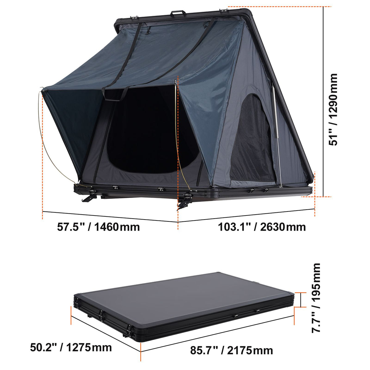 Rooftop Tent Hard Shell 2-3 Person Waterproof for Jeep SUV Truck w/ Ladder