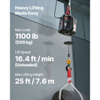2-in-1 Electric Hoist Winch, 500 kg Capacity, 1500W Portable Power Winch Crane, 7.6 m Lifting Height, 5 m/min with Manual and Wireless Remote Control for Factory, Warehouss, Garage