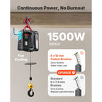 2-in-1 Electric Hoist Winch, 500 kg Capacity, 1500W Portable Power Winch Crane, 7.6 m Lifting Height, 5 m/min with Manual and Wireless Remote Control for Factory, Warehouss, Garage