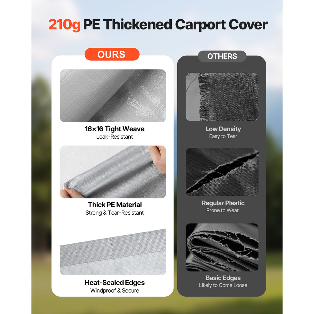 Carport Replacement Canopy, 6 x 4 m Potable Garage Tent Top Tarp with Sidewalls, UV-Resistant & Waterproof, Heavy Duty Car Shelter Tarp with Ball Buggees, Grey, Frame Not Included