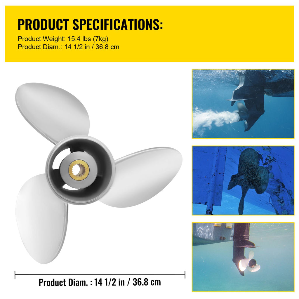 Outboard Propeller, Replace for OEM 3860709, 3-Blade 14.5\" x 21\" Pitch Steel Boat Propeller, Compatible with Volvo Penta SX Drive All Models, with 19 Tooth Splines, RH